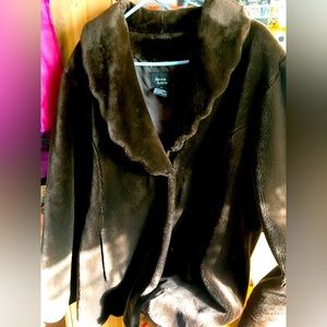 Dennis Basso faux-fur overcoat. Beautiful dark brown. Very soft.
